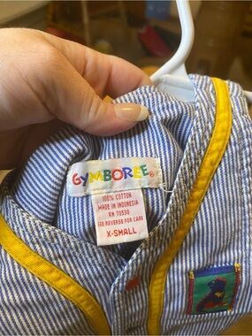 Vintage Gymboree Blue-White Striped Cotton Shirt with Yellow Trim- excellent